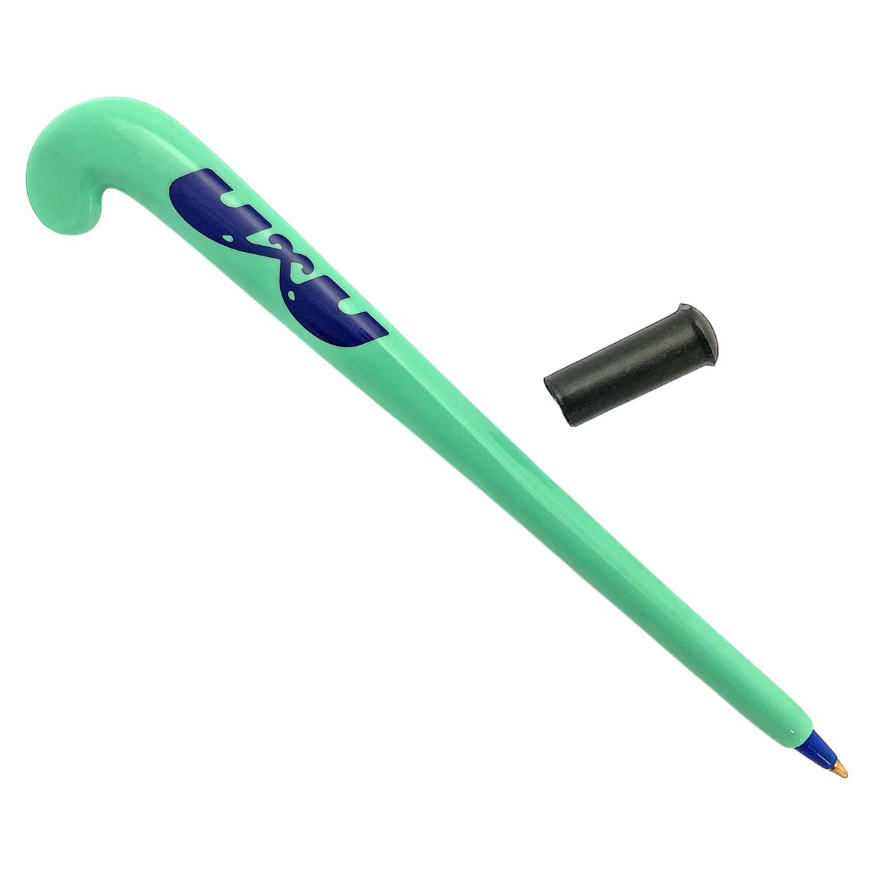 green TK Field Hockey Stick Pen with the cap off