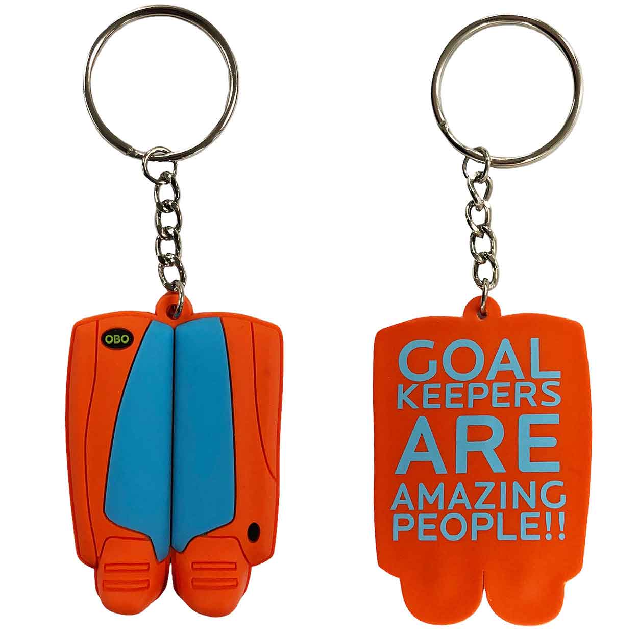 Orange and blue OBO Mini Legguards Keychain