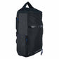 Black backpack with blue zippers on a white background