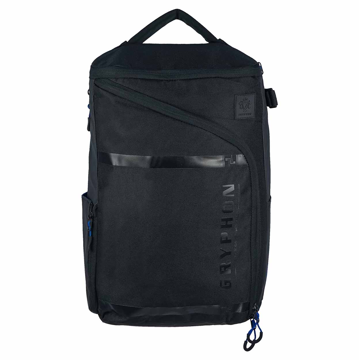 Black backpack with 'Gryphon' branding on a white background