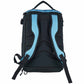 Black backpack with blue accents on a white background