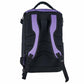 Black backpack with purple accents on a white background