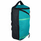 Teal and black back pack on a white background