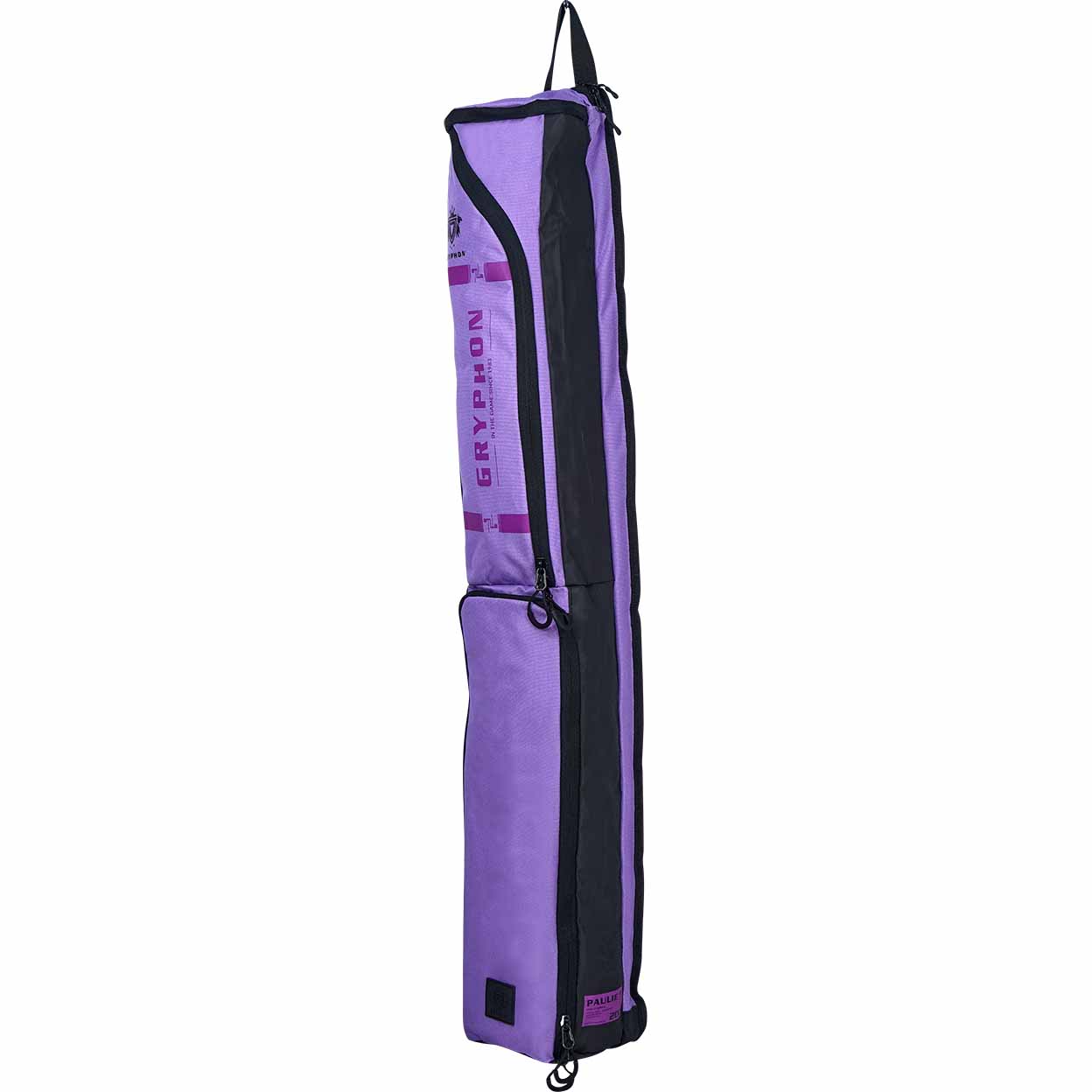 Purple and black bag with a brand logo on a white background