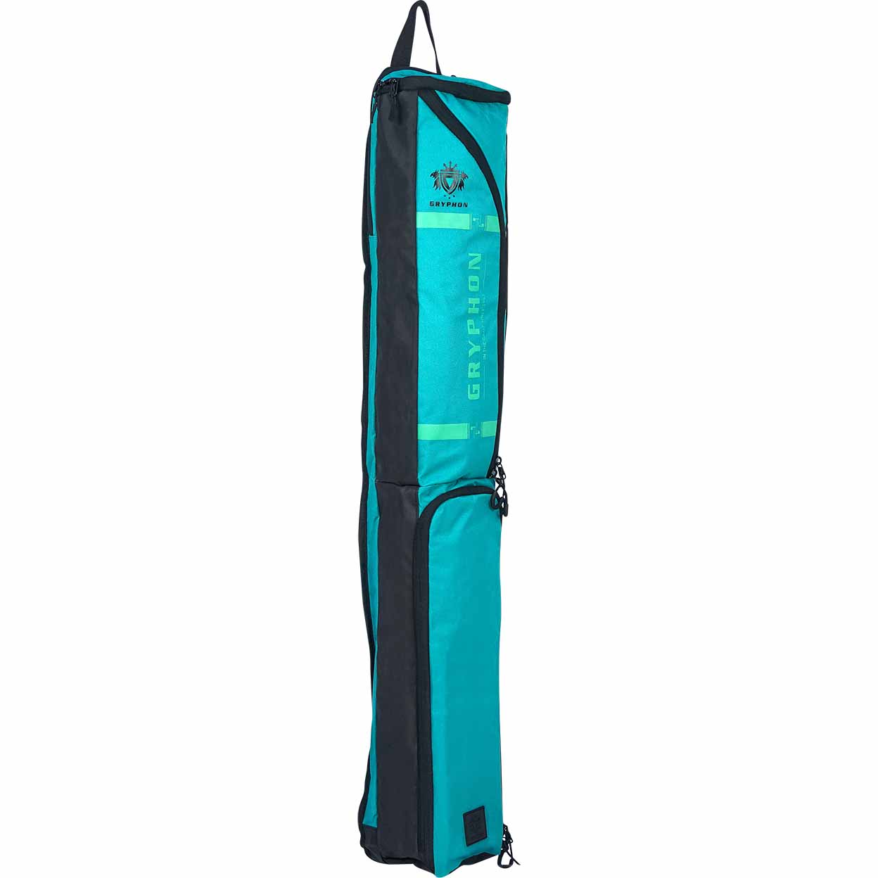 Teal and black stick bag with brand logo on a white background
