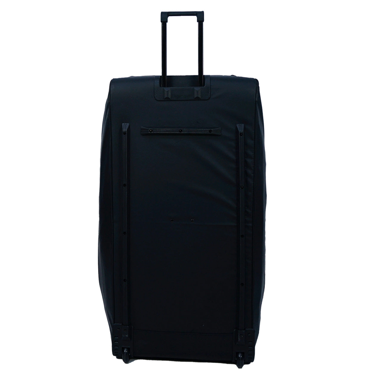 Black rolling suitcase on a white background