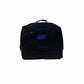Black bag with a blue label on a white background