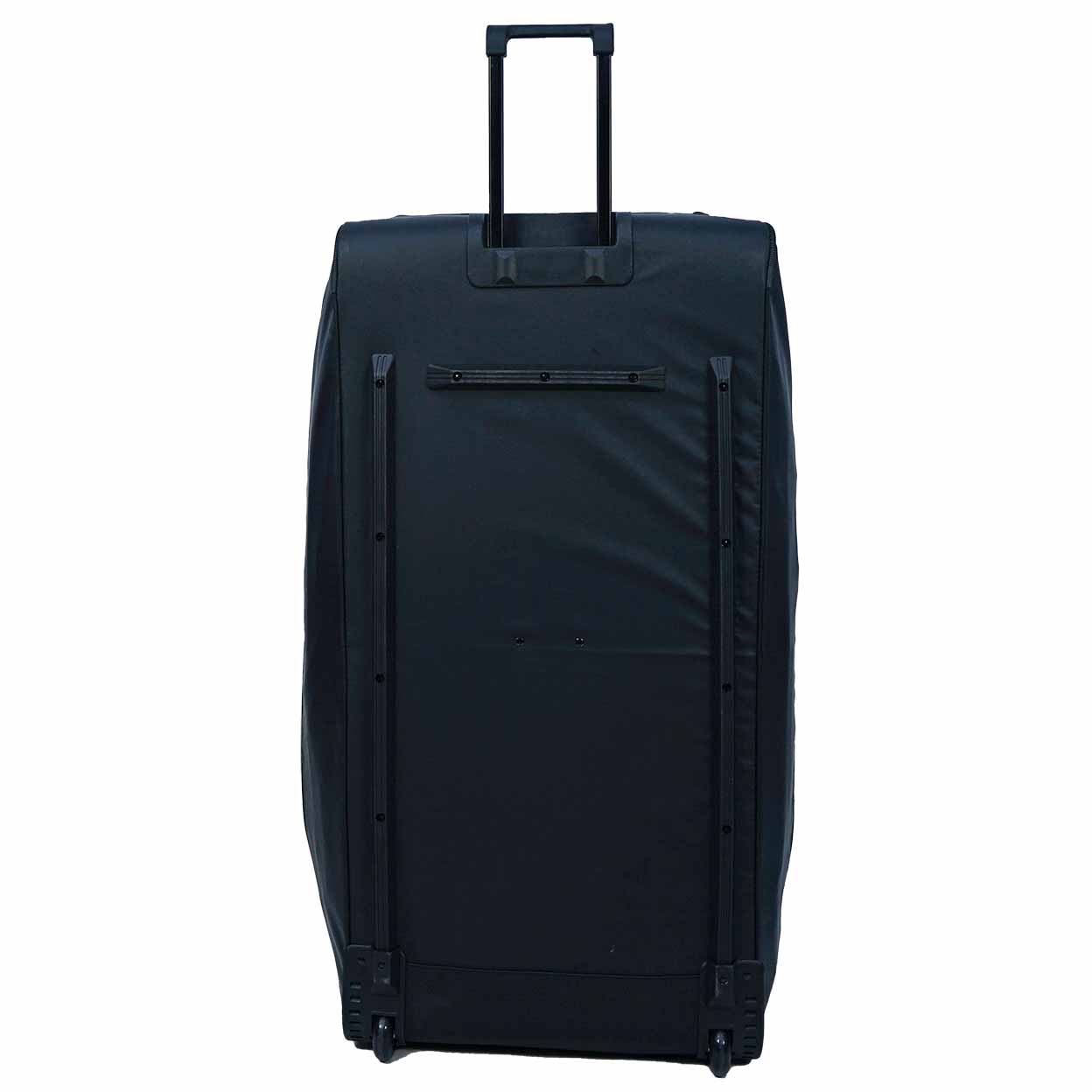 Black rolling suitcase on a white background