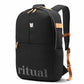 angled front view of the black backpack on a white background