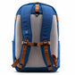 Back of a Blue backpack on a white background