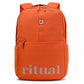 Orange backpack with 'ritual' branding on a white background
