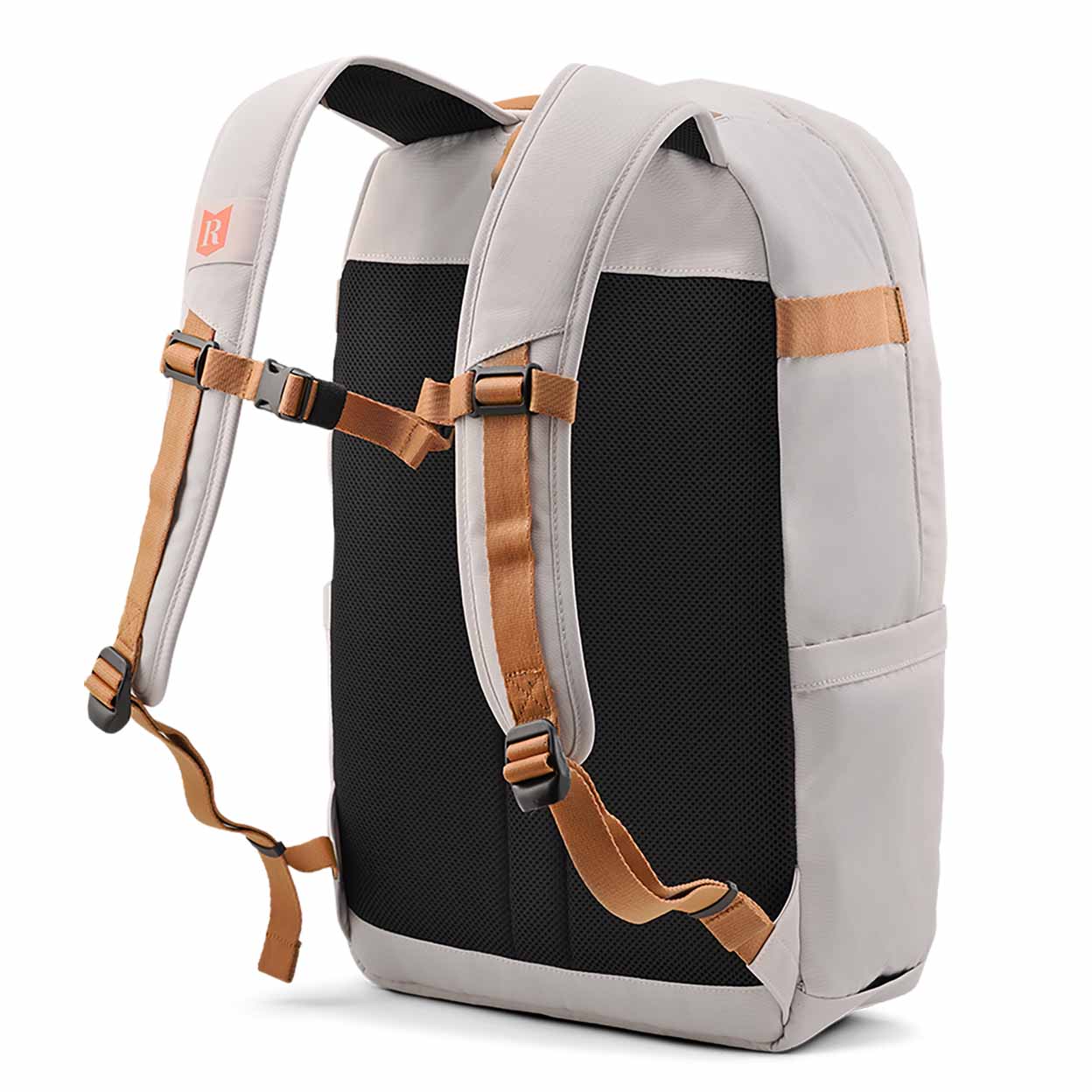 Backpack with beige straps on a white background