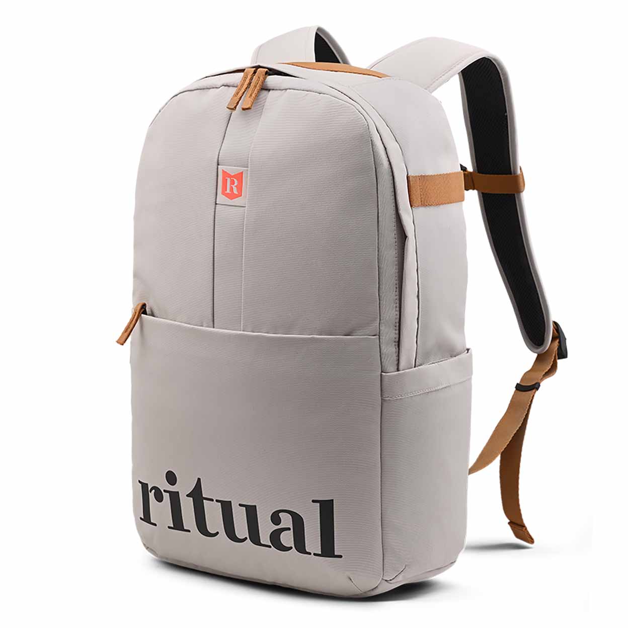 Backpack with beige straps on a white background