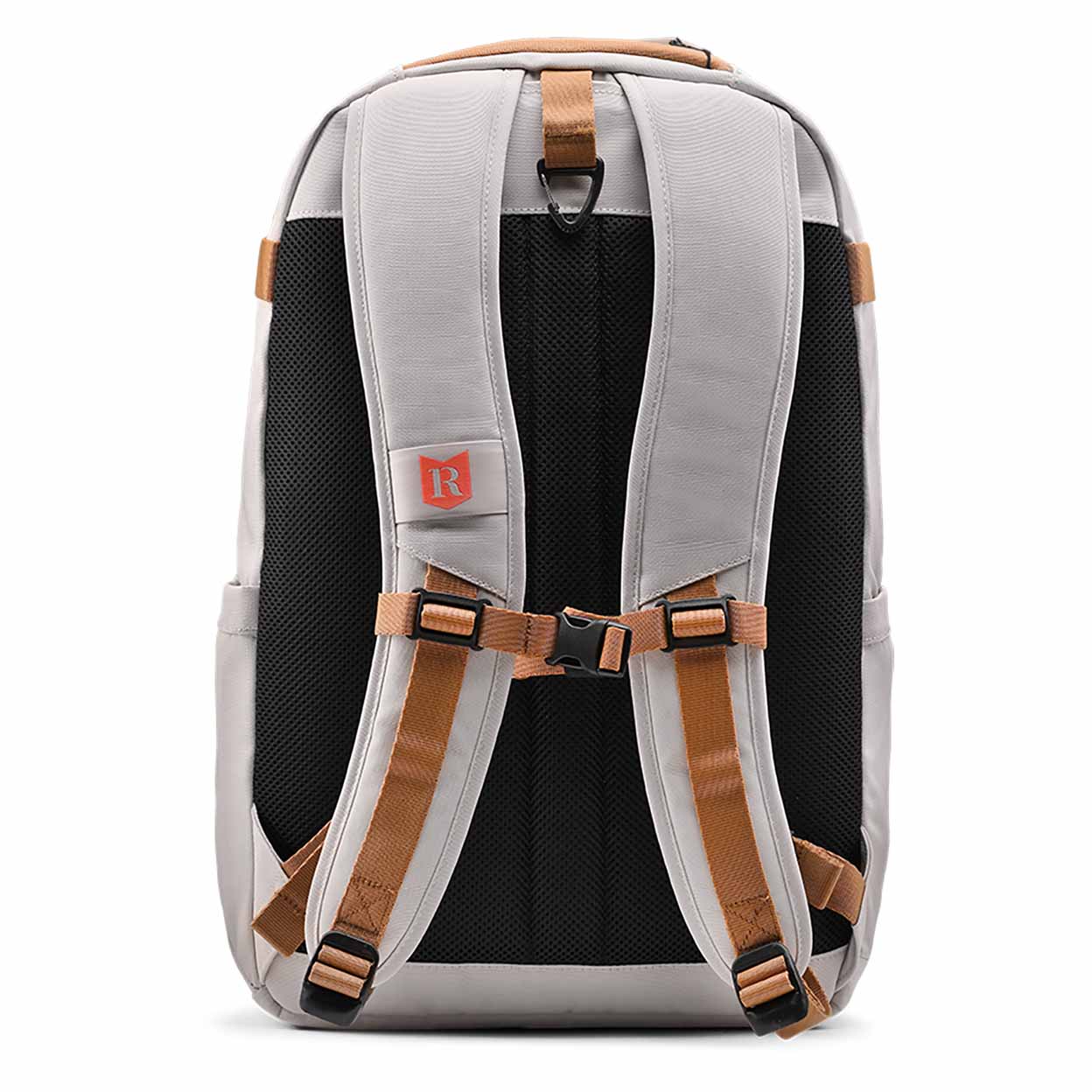 Backpack with beige straps on a white background