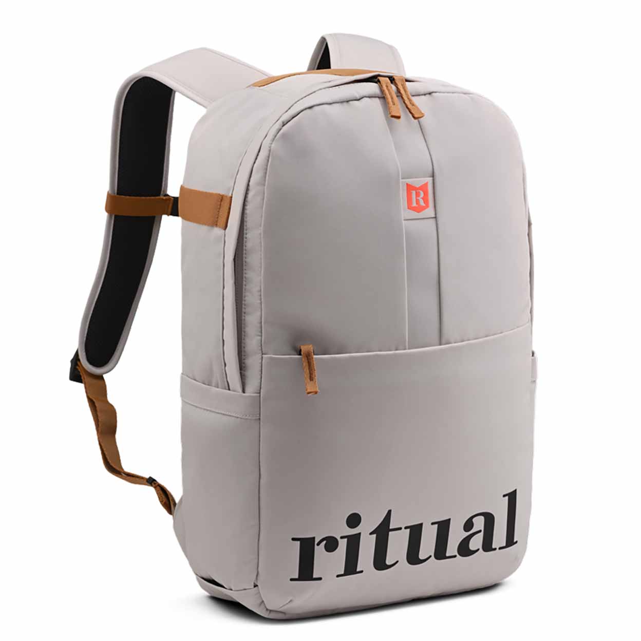 Backpack with beige straps on a white background