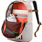 Backpack with orange interior and visible brand logo on a white background