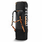 Black hockey stick backpack with brown straps on a white background