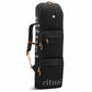 Black hockey stick backpack with brown straps on a white background