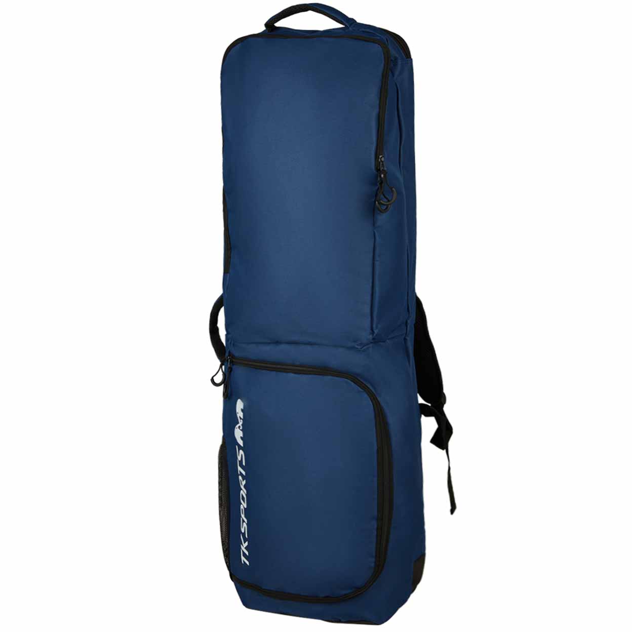 Blue sports bag with black straps on a white background