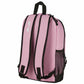 Pink backpack with black straps on a white background