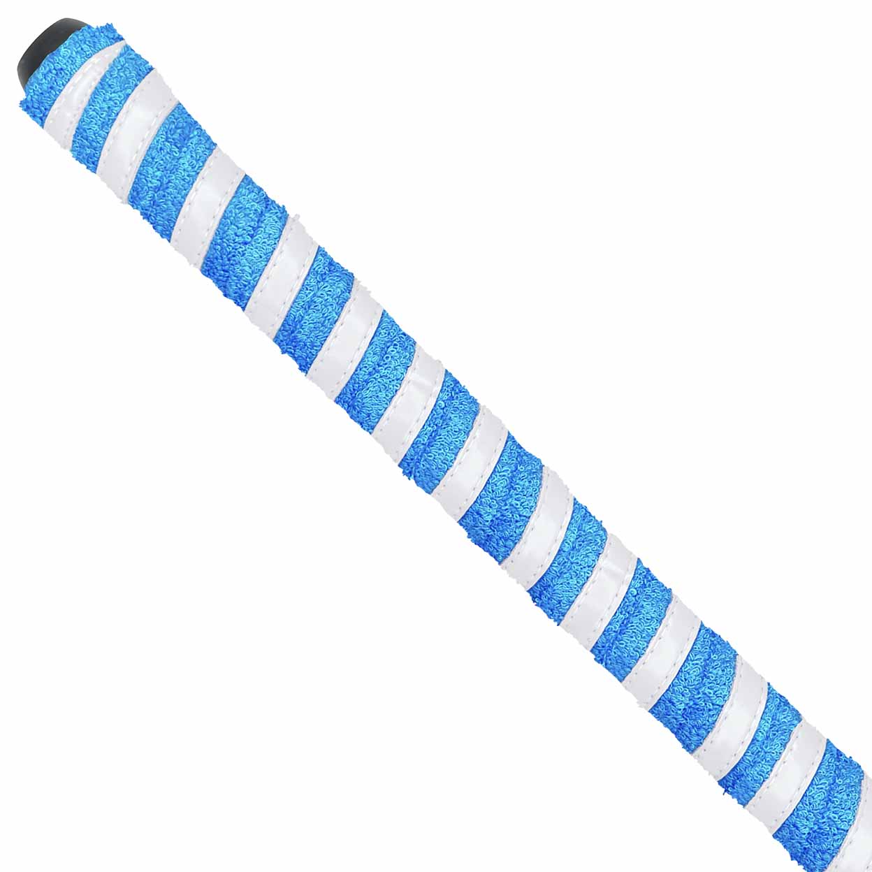 Blue and white striped stick grip on a white background