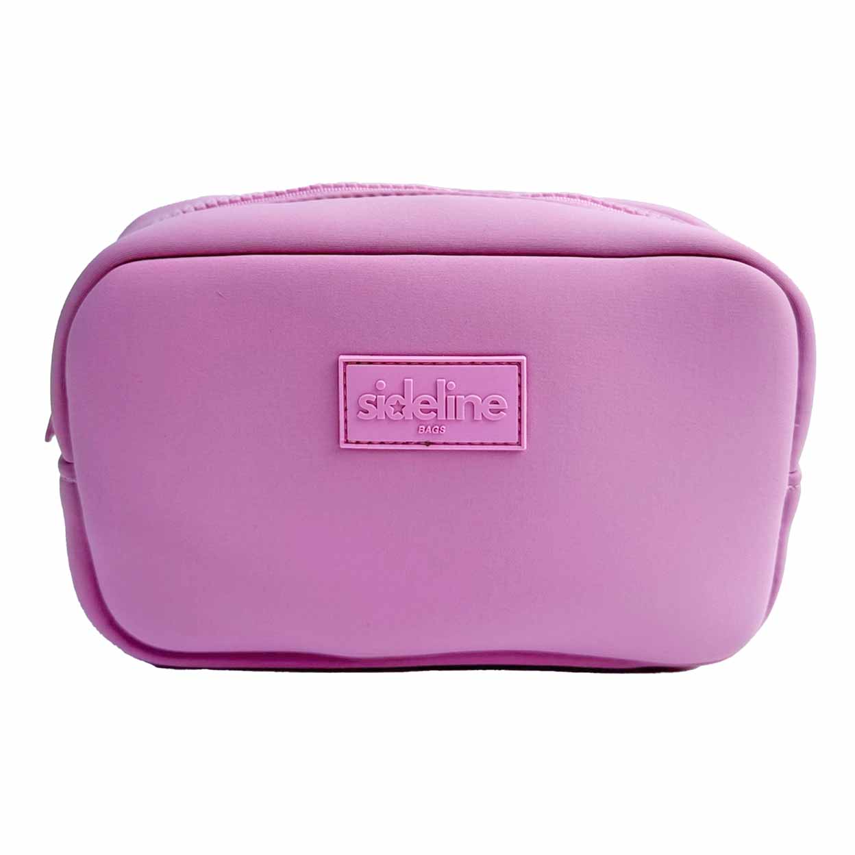 Pink pouch with 'sideline' logo on a white background