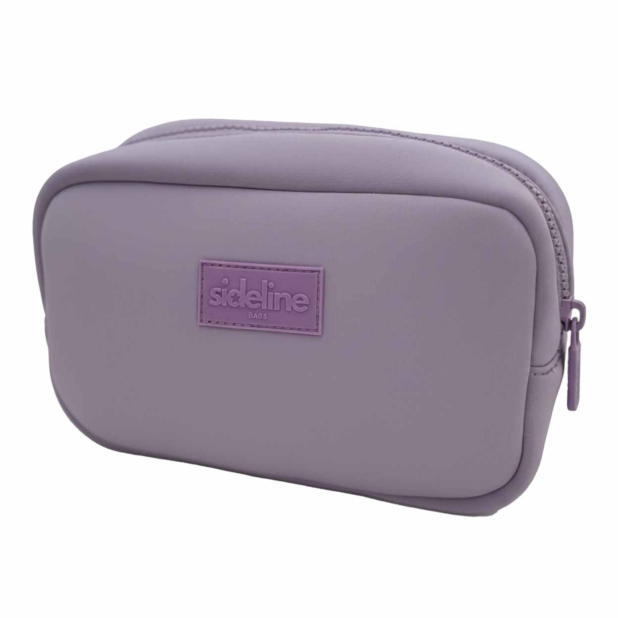 Purple travel case with 'sideline' logo on a white background