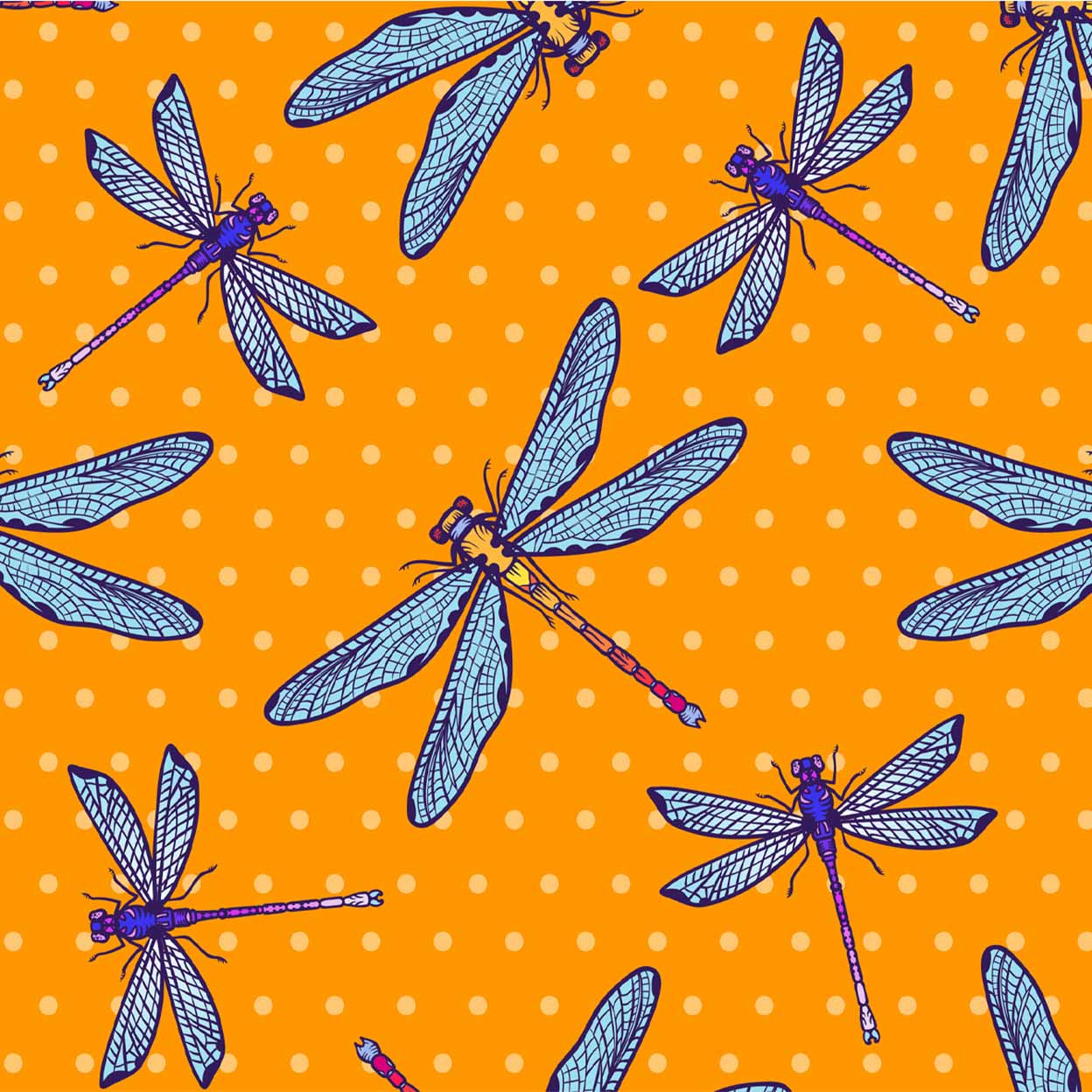 Blue and purple dragonflies on and orange background pattern for the Hocsocx Under Shin-Guard Socks.