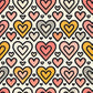 Pink, orange, white, and grey hearts on a white background pattern for the Hocsocx Under Shin-Guard Socks.