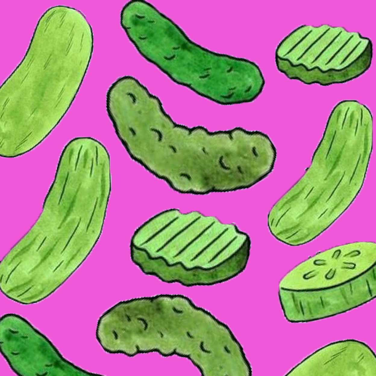 Pickles on a purple background pattern for the Hocsocx Footless Leg Sleeve