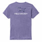 Purple t-shirt with field hockey design and text on a white background