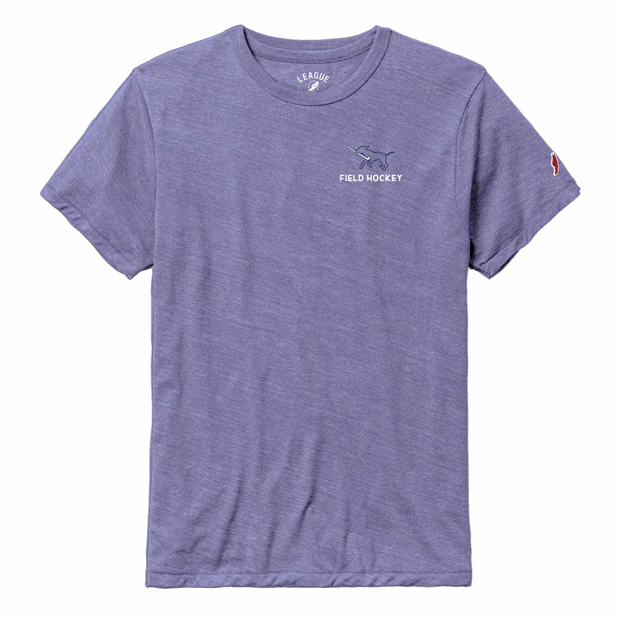 Purple t-shirt with field hockey design on a white background