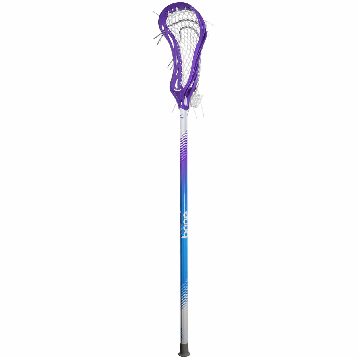 side angled view of the purple Brine Krown Rise Complete Lacrosse Stick