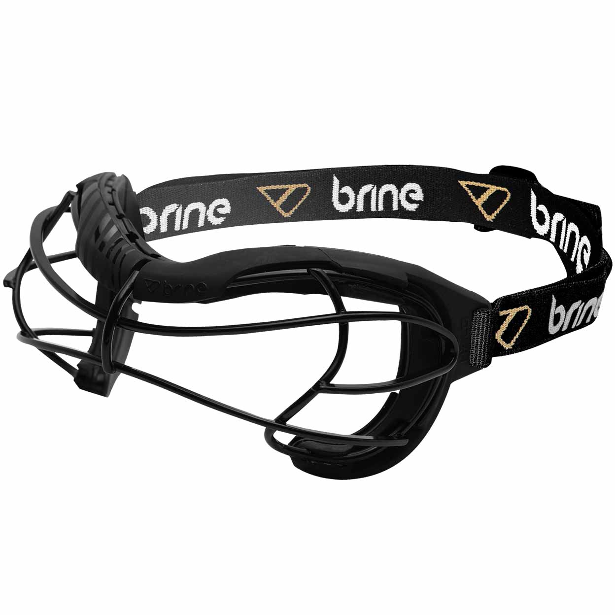 angled view of the black Brine Halo Lacrosse Goggles