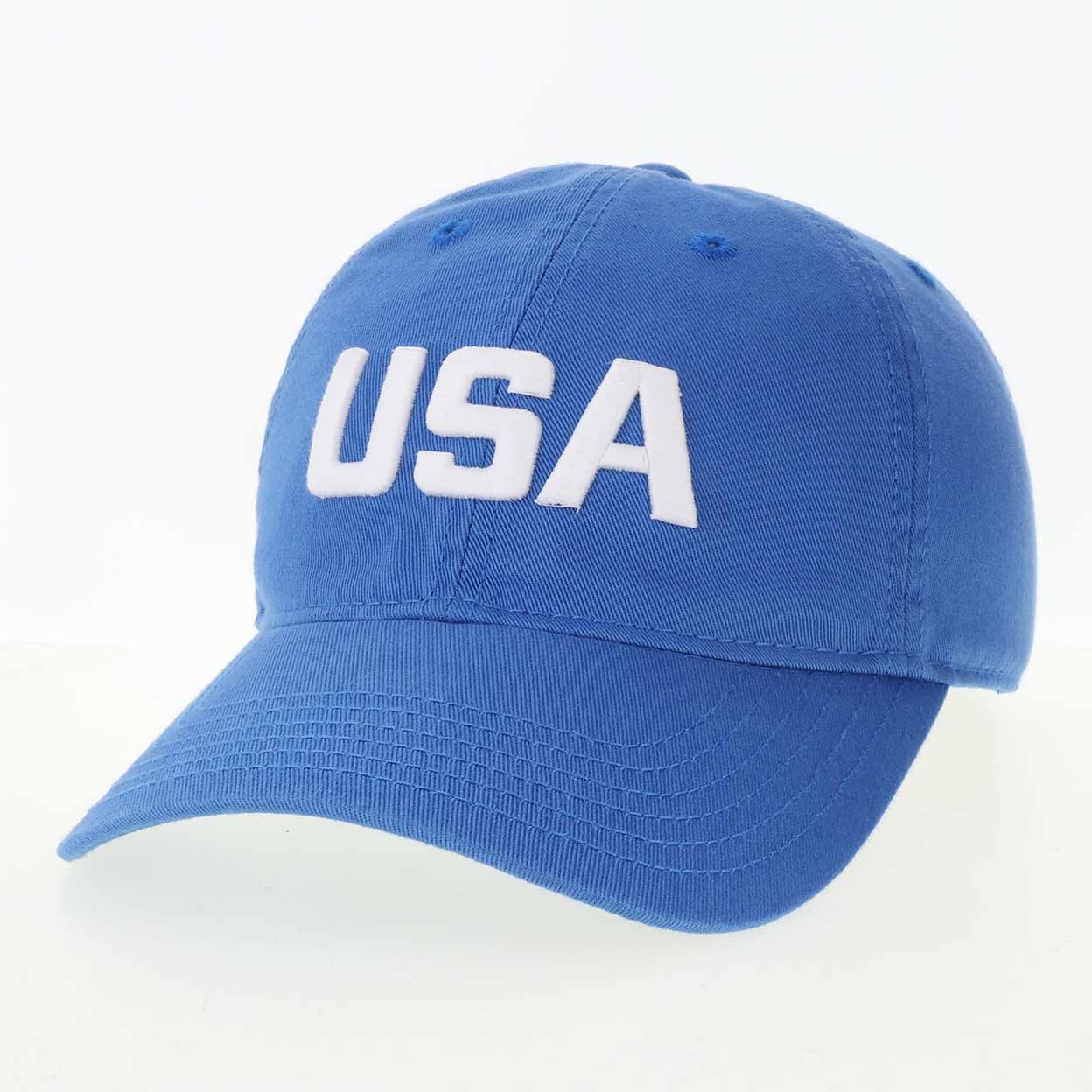 Blue cap with 'USA' text on a white background