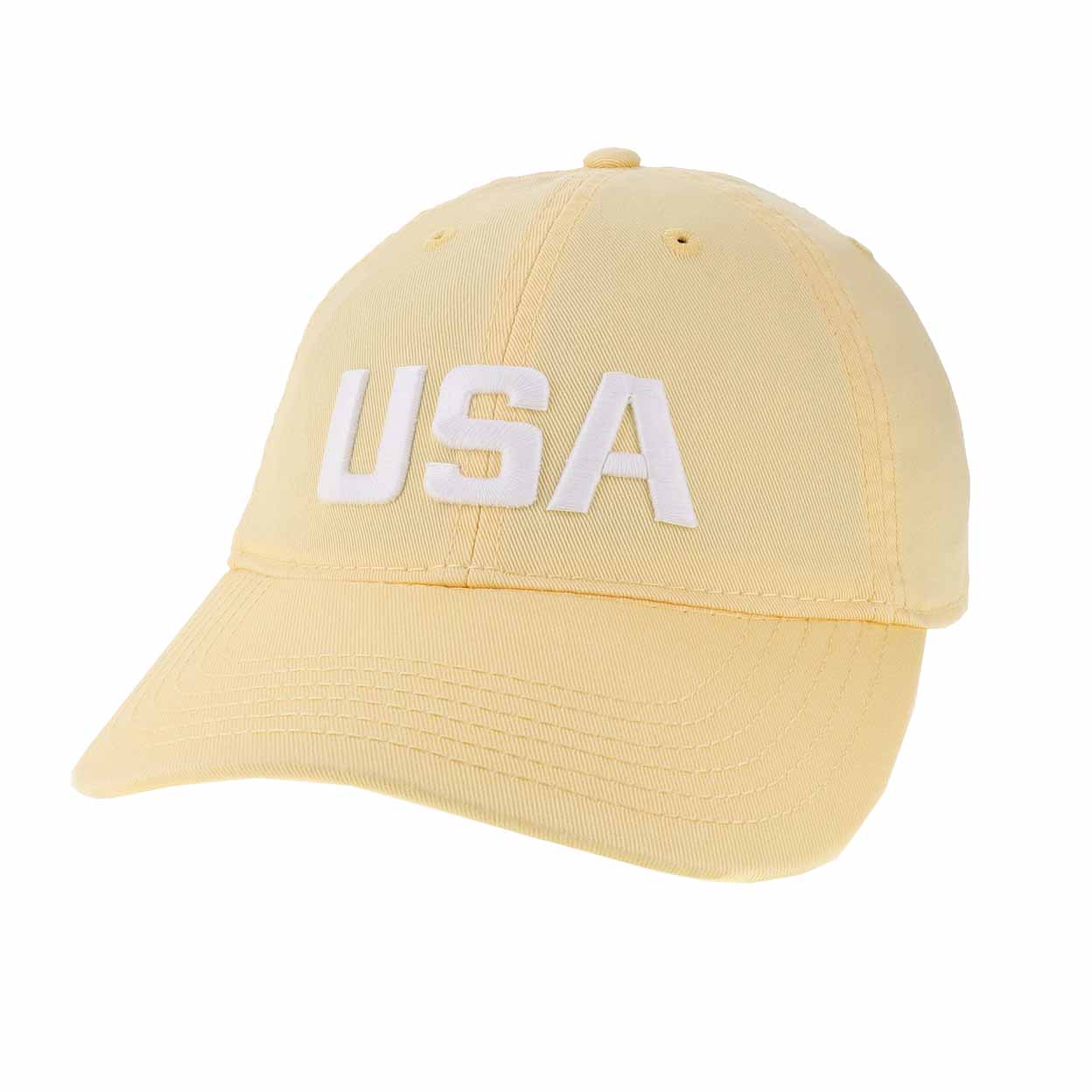 Yellow cap with 'USA' text on a white background