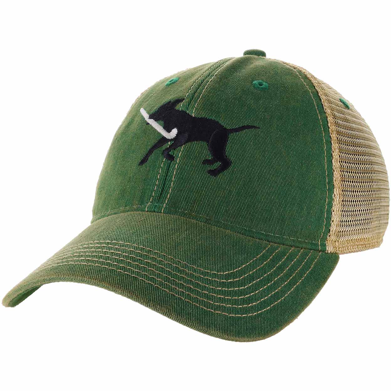 Green cap with a black dog silhouette on a white background