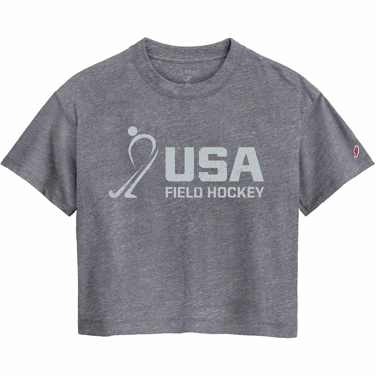 Gray t-shirt with USA Field Hockey logo on a white background