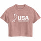 pink t-shirt with USA Field Hockey logo on a white background