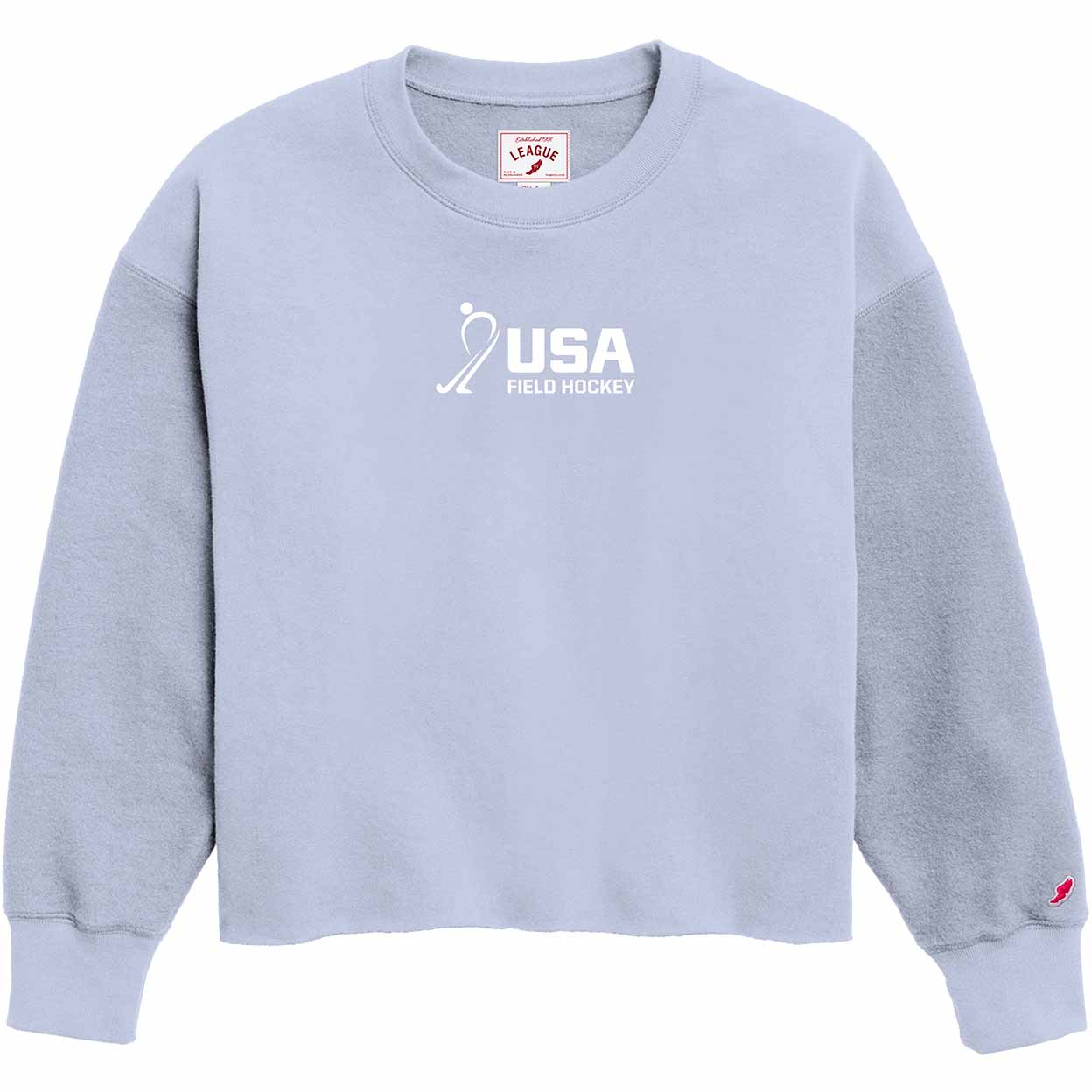 Light blue sweatshirt with USA Field Hockey logo on a white background