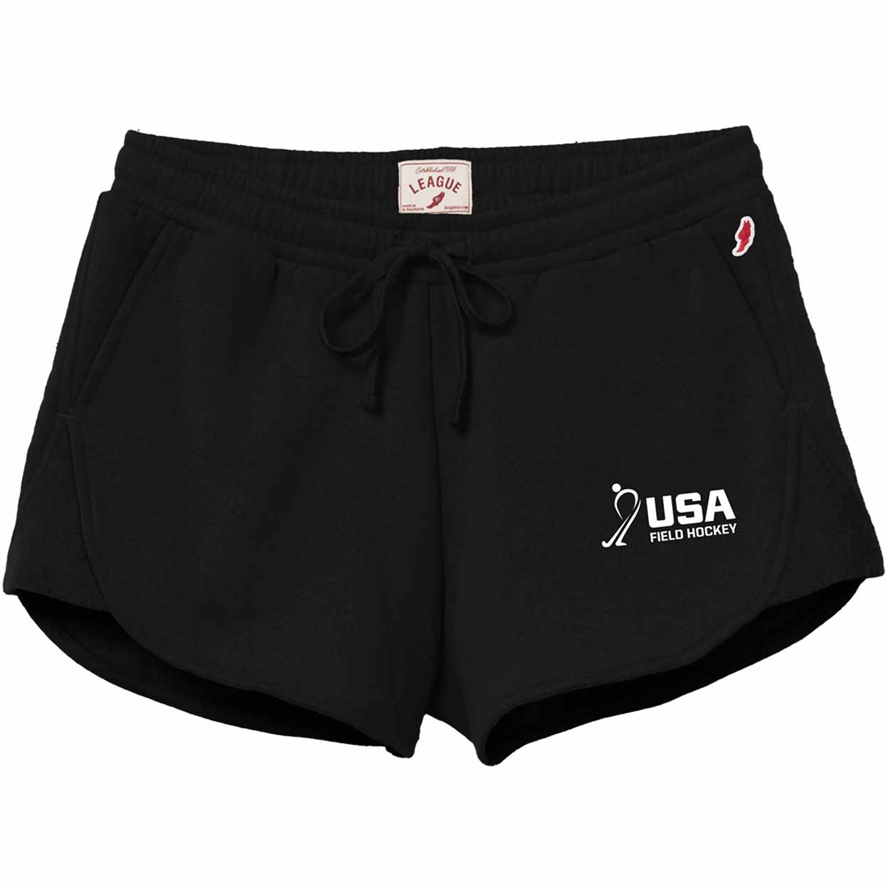 Black shorts with 'USA Field Hockey' logo on a white background