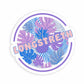 A die-cut circular sticker featuring a tropical design with a blue and purple pineapple surrounded by blue and purple palm leaves, with the word 'LONGSTRETH' in pink outlined lettering across the center, shown on a white background.