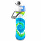 Tie-dye water bottle with a gray cap on a white background