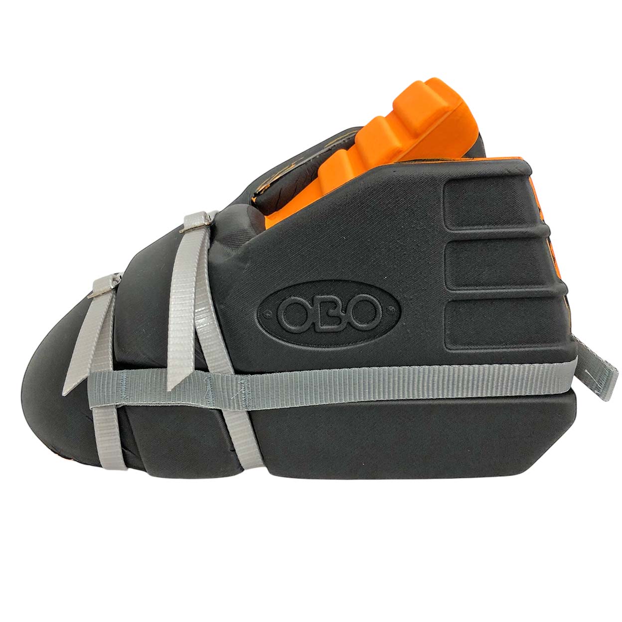 Side view of the black OBO Cloud Kickers with the logo.