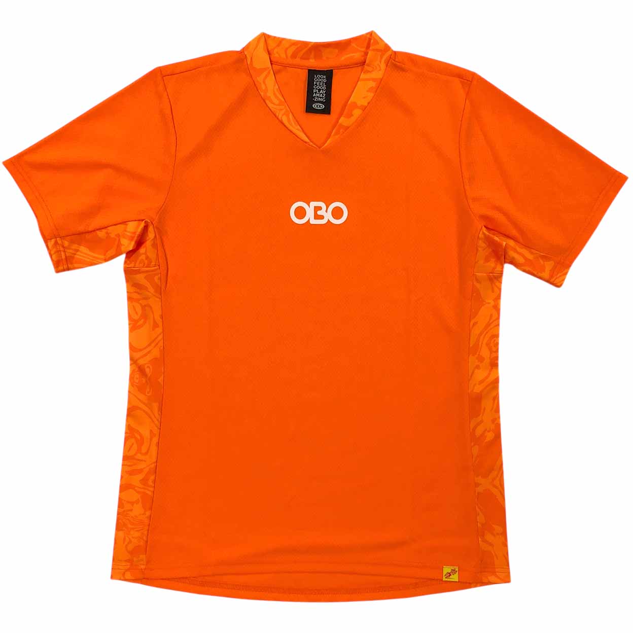 Orange sports jersey with 'OBO' logo on a white background