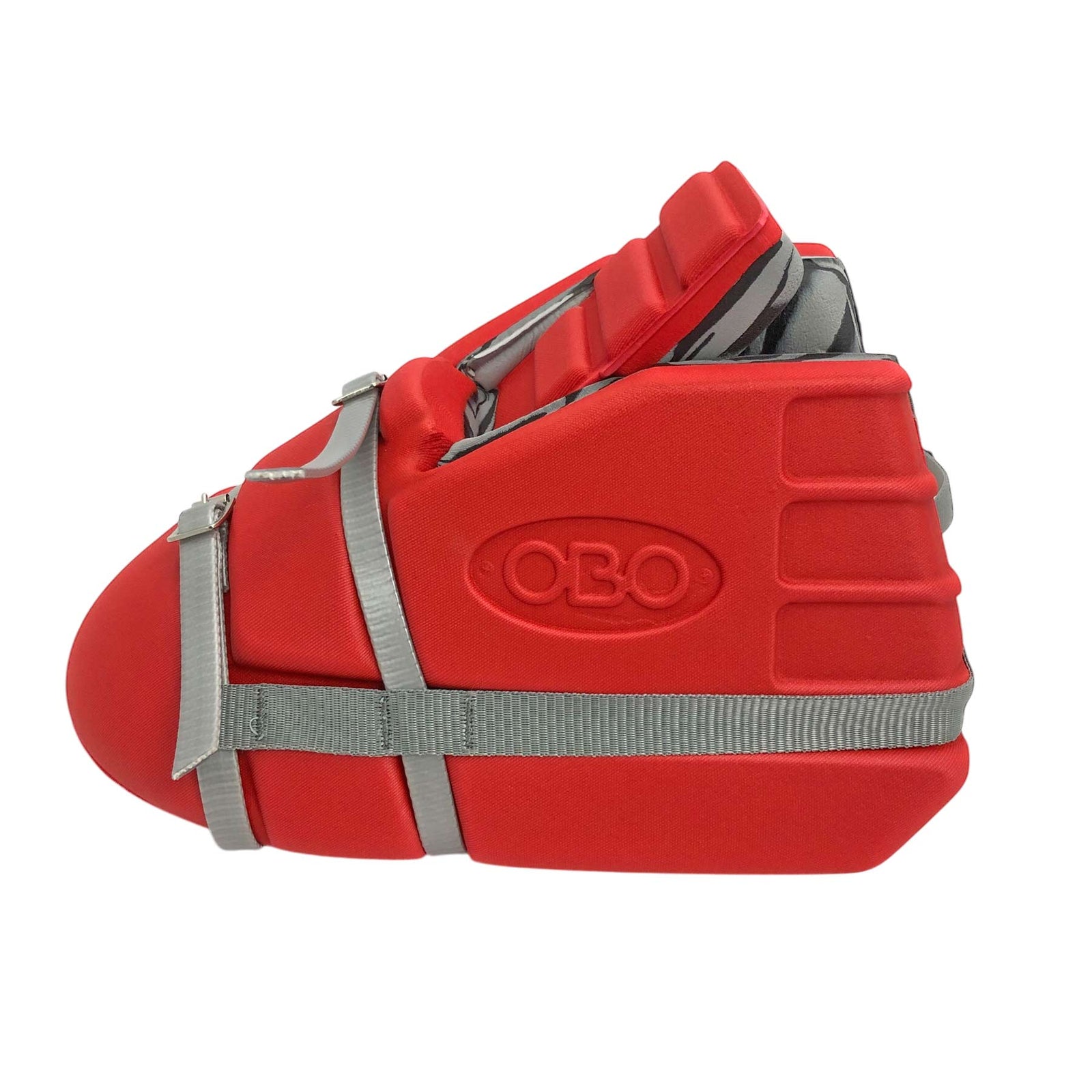 Side view of the red OBO Robo Mini Kickers with the OBO logo.