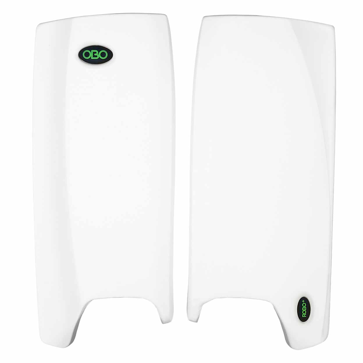 Pair of whiteOBO leg guards on a white background
