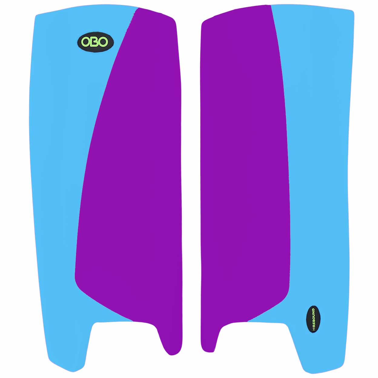 Pair of blue and purple sports equipment with OBO logo on a white background