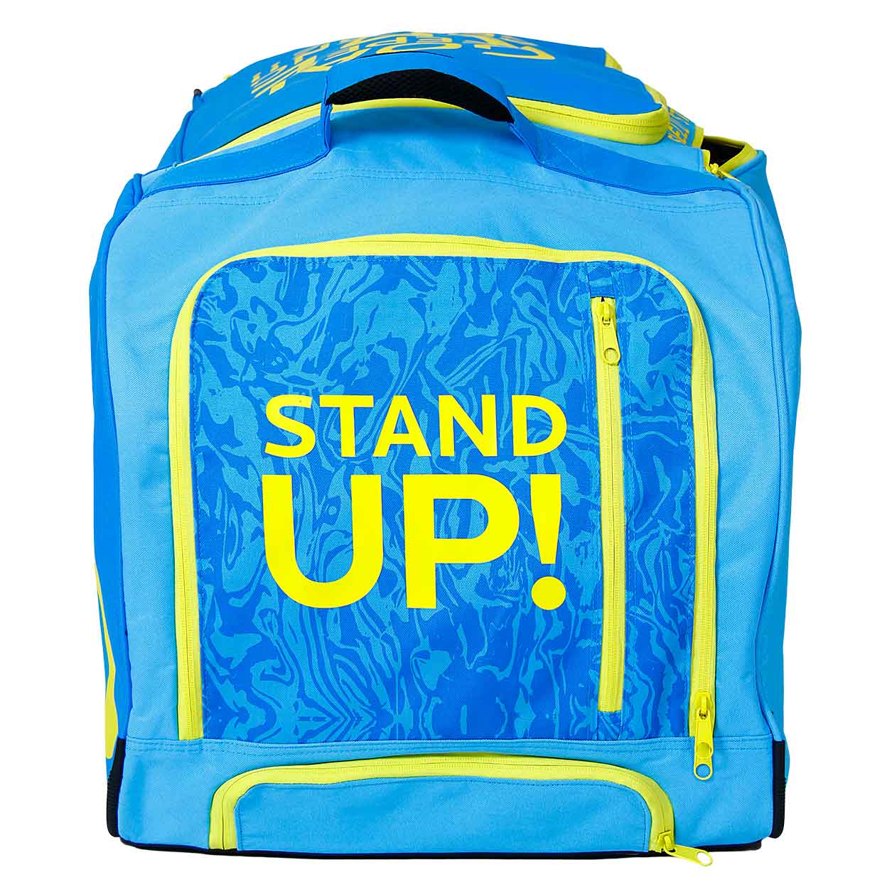 End of the OBO StandUp Wheelie Bag text on side says Stand Up!