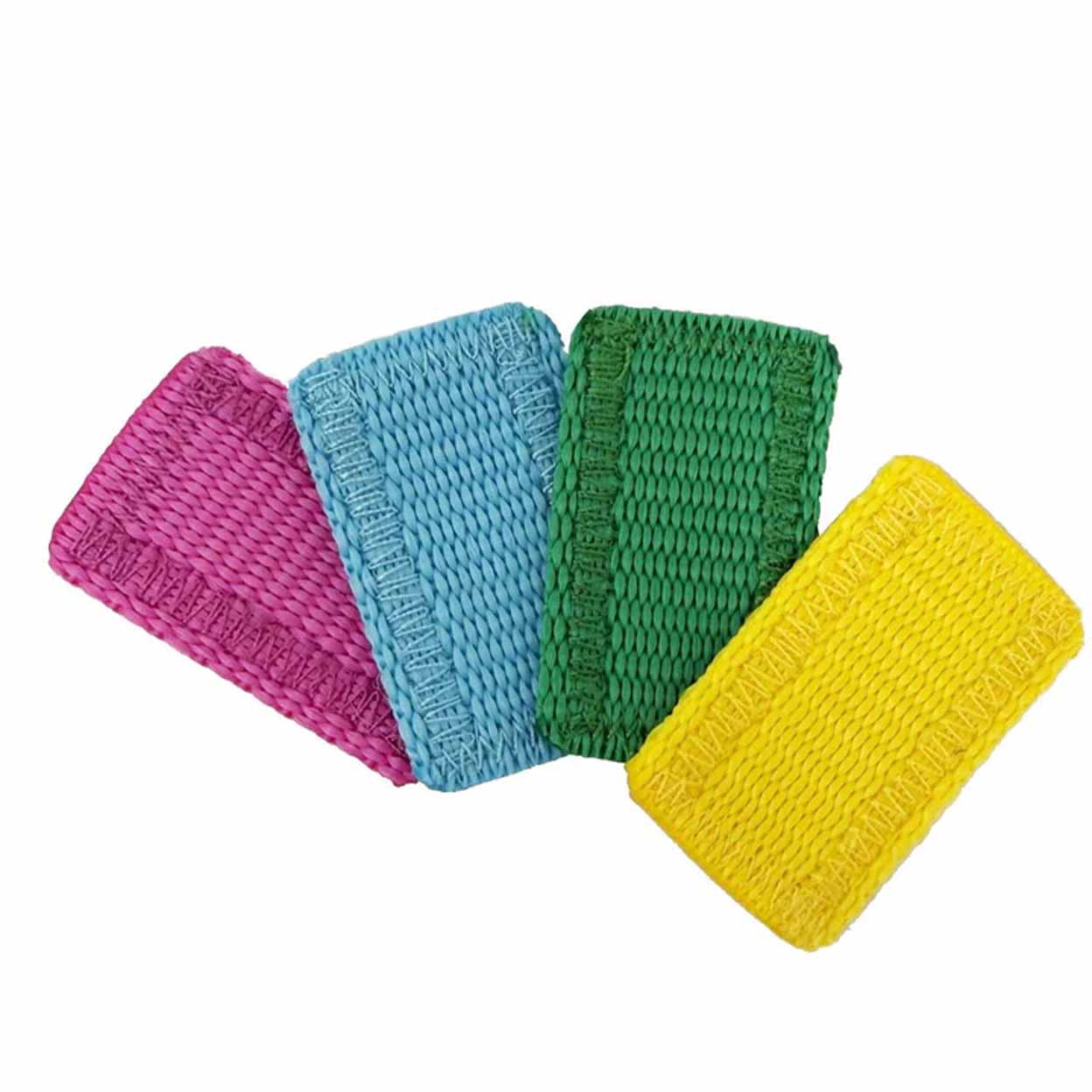Four colorful patches on a white background
